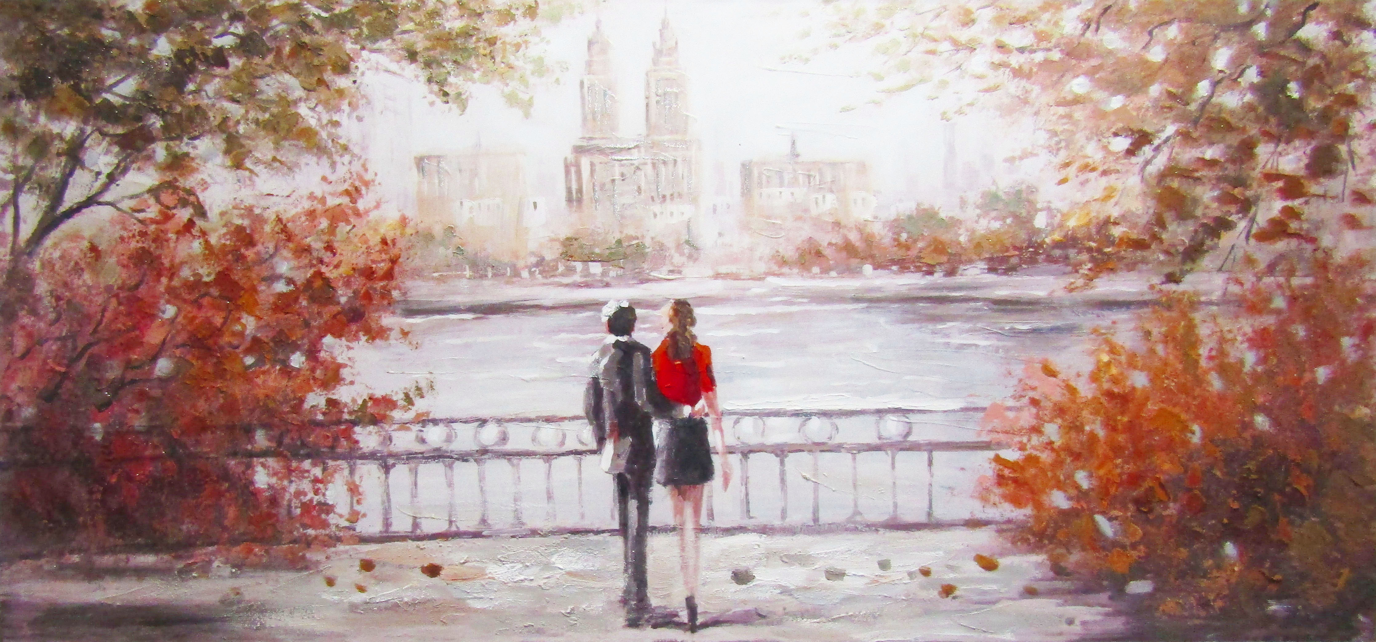 PXYW678 Wall décor art oil on canvas streetscene London red brown tones
